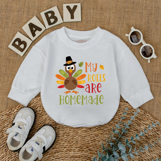 My Rolls Are Homemade Baby Romper Funny Thanksgiving Outfit Newborn Fall Longsleeve Bodysuit Cute First Holiday Bubble Coming Home Gift