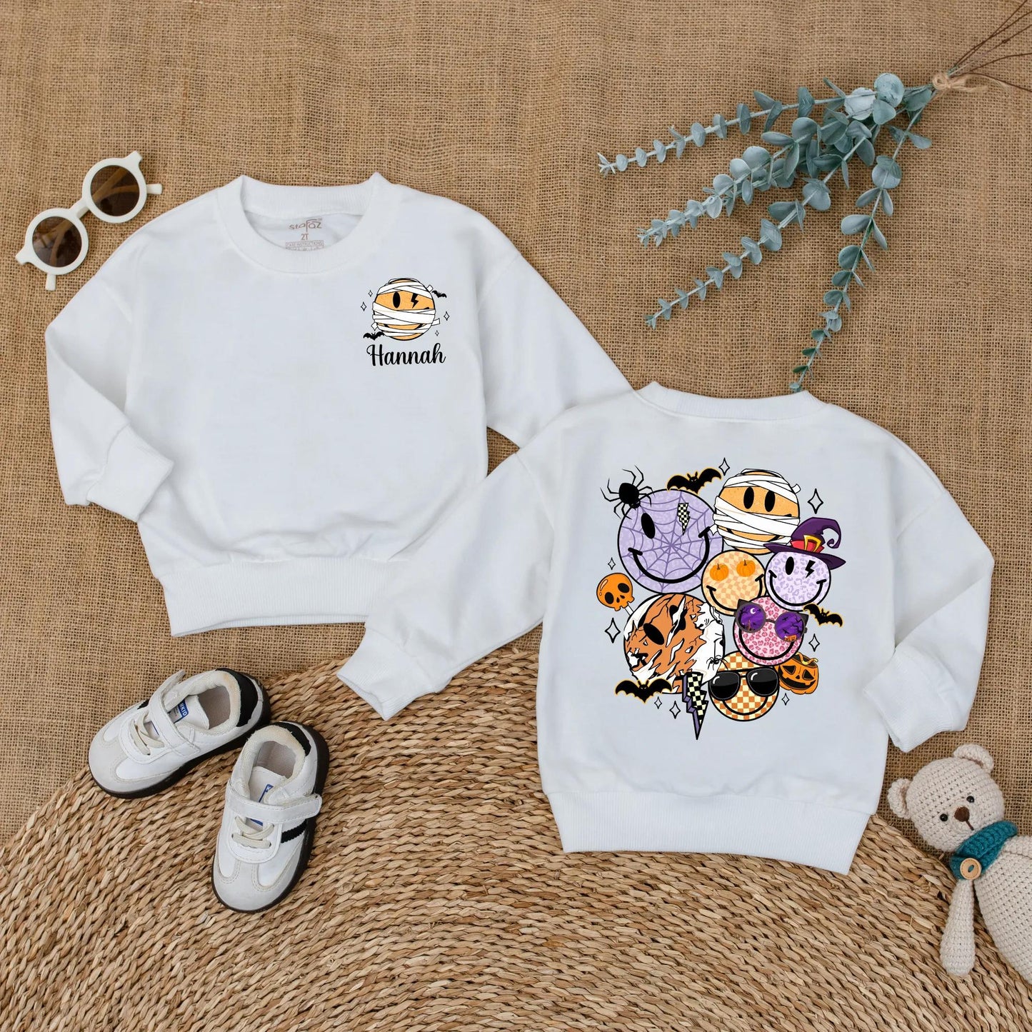 Personalized Halloween Smiley Face Baby Romper Custom Name Bodysuit Cute Fall Pumpkin Season Outfit for Baby Boy Girl Toddler