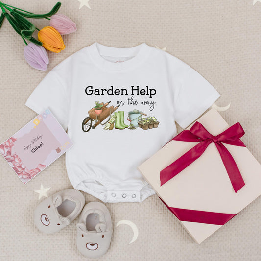 Garden Help Baby Romper: Little Gardener On The Way Outfit, Cute Seedlings & Tools Design, Infant Babysuit for Budding Plant Lovers (138 chars)