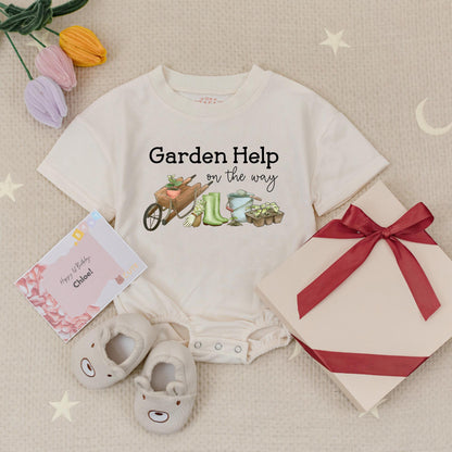 Garden Help Baby Romper: Little Gardener On The Way Outfit, Cute Seedlings & Tools Design, Infant Babysuit for Budding Plant Lovers (138 chars)