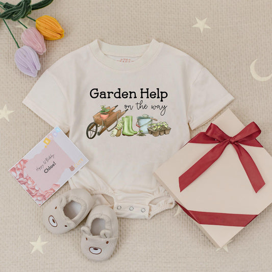 Garden Help Baby Romper: Little Gardener On The Way Outfit, Cute Seedlings & Tools Design, Infant Babysuit for Budding Plant Lovers (138 chars)