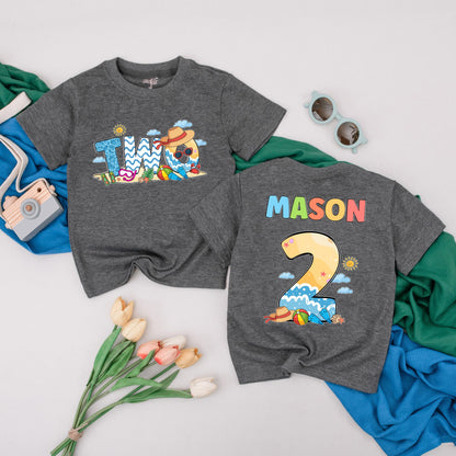 Personalized 2nd Birthday Boy Girl T-Shirt Summer Beach Toddler Kids Soft Cotton Tee Fun Two Year Old Celebration Gift