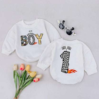 Race Car Checkered Flag First Birthday Romper for Boys Toddler Outfit Adorable Race Theme Baby Clothes Newborn Gift Idea