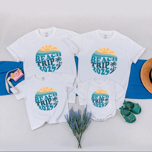 Beach Trip 2025 Shirt - Retro Sun & Waves Design - Summer Vacation Outfit, Coastal Trip Clothes, Groovy Beach Vibes, Travel Gift