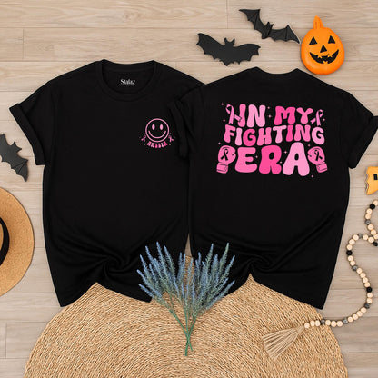 In My Fighting Era Breast Cancer Warrior Shirt: Custom Name Pink Ribbon Cancer Fighter Tee, Breast Cancer Awareness Gift