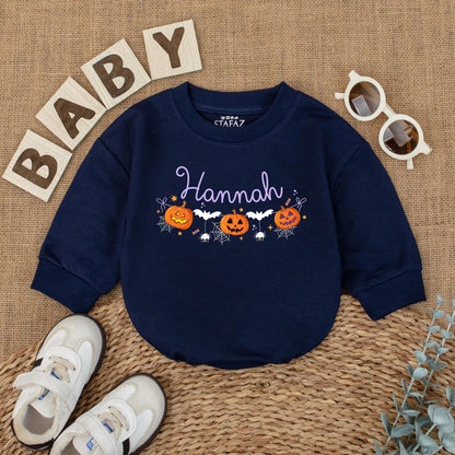 First Halloween Baby Girl Romper Personalized Pumpkin Name Outfit Cute Spooky Season Fall Baby Clothes for Girls Custom Newborn Outfit