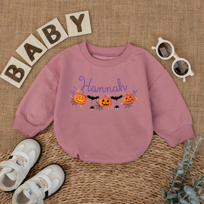 First Halloween Baby Girl Romper Personalized Pumpkin Name Outfit Cute Spooky Season Fall Baby Clothes for Girls Custom Newborn Outfit