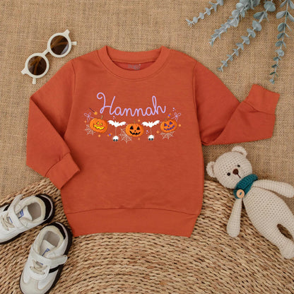First Halloween Baby Girl Romper Personalized Pumpkin Name Outfit Cute Spooky Season Fall Baby Clothes for Girls Custom Newborn Outfit
