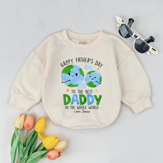 Personalized Fathers Day Bubble Romper Best Daddy in the World Bodysuit Cute Baby Outfit for Boys Girls First Fathers Day