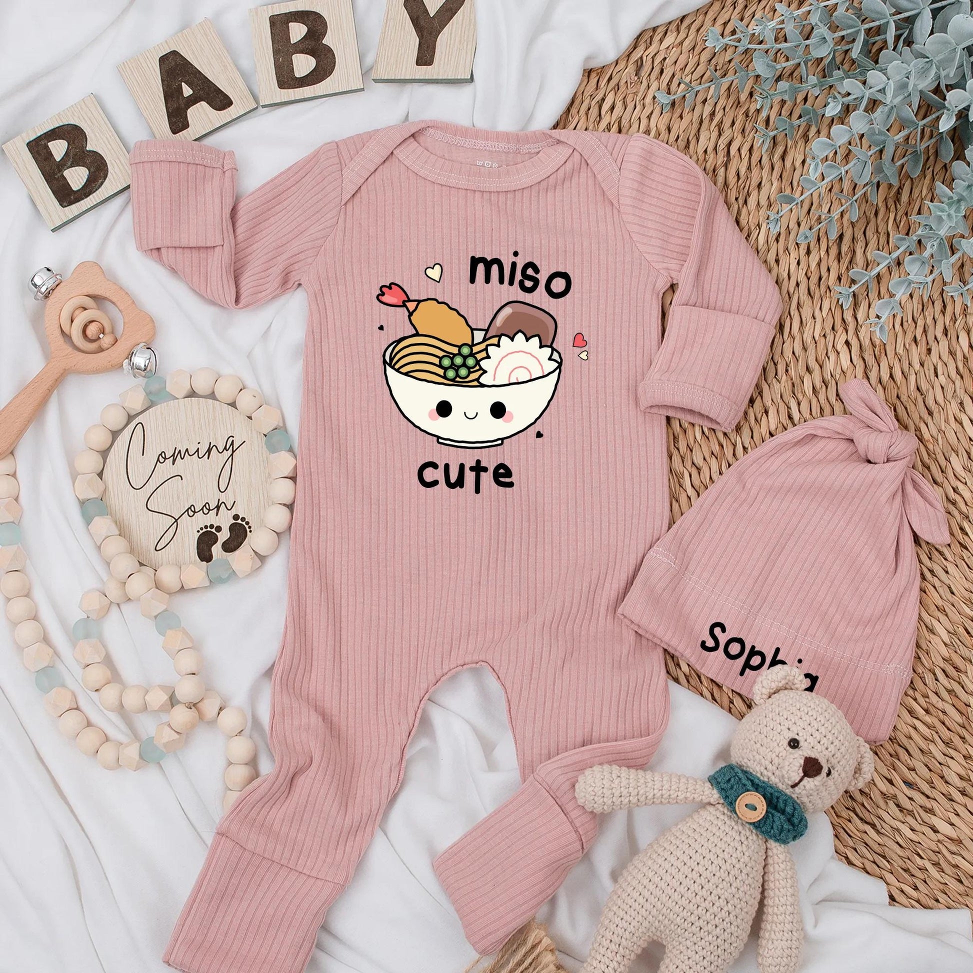 Custom Miso Cute Baby Bodysuit Funny Noodles Ramen Design Newborn Outfit, Japan Foodie Clothes, Cute Baby Shower Gift for Food Lovers