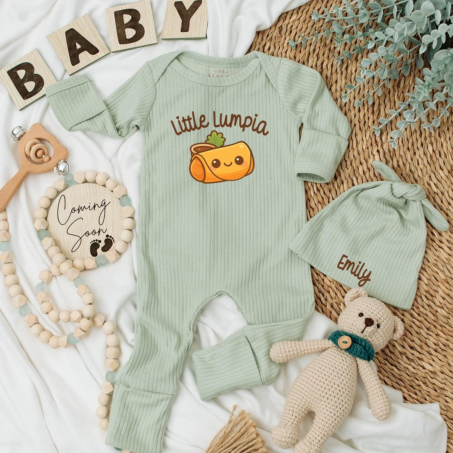 Little Lumpia Baby Bodysuit Cute Filipino Food Outfit Personalized Foodie Newborn Clothes Baby Shower Gift