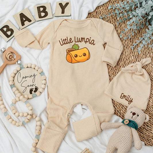 Little Lumpia Baby Bodysuit Cute Filipino Food Outfit Personalized Foodie Newborn Clothes Baby Shower Gift