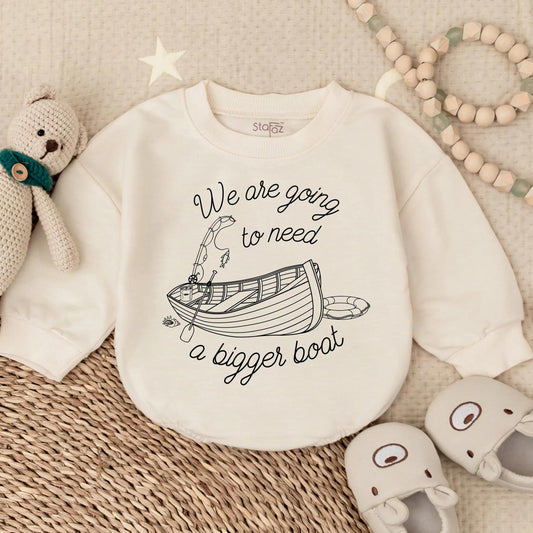 We're Gonna Need A Bigger Boat Baby Romper Bodysuit - Pregnancy Reveal, Baby Shower Gift, Baby Boy or Girl Clothes