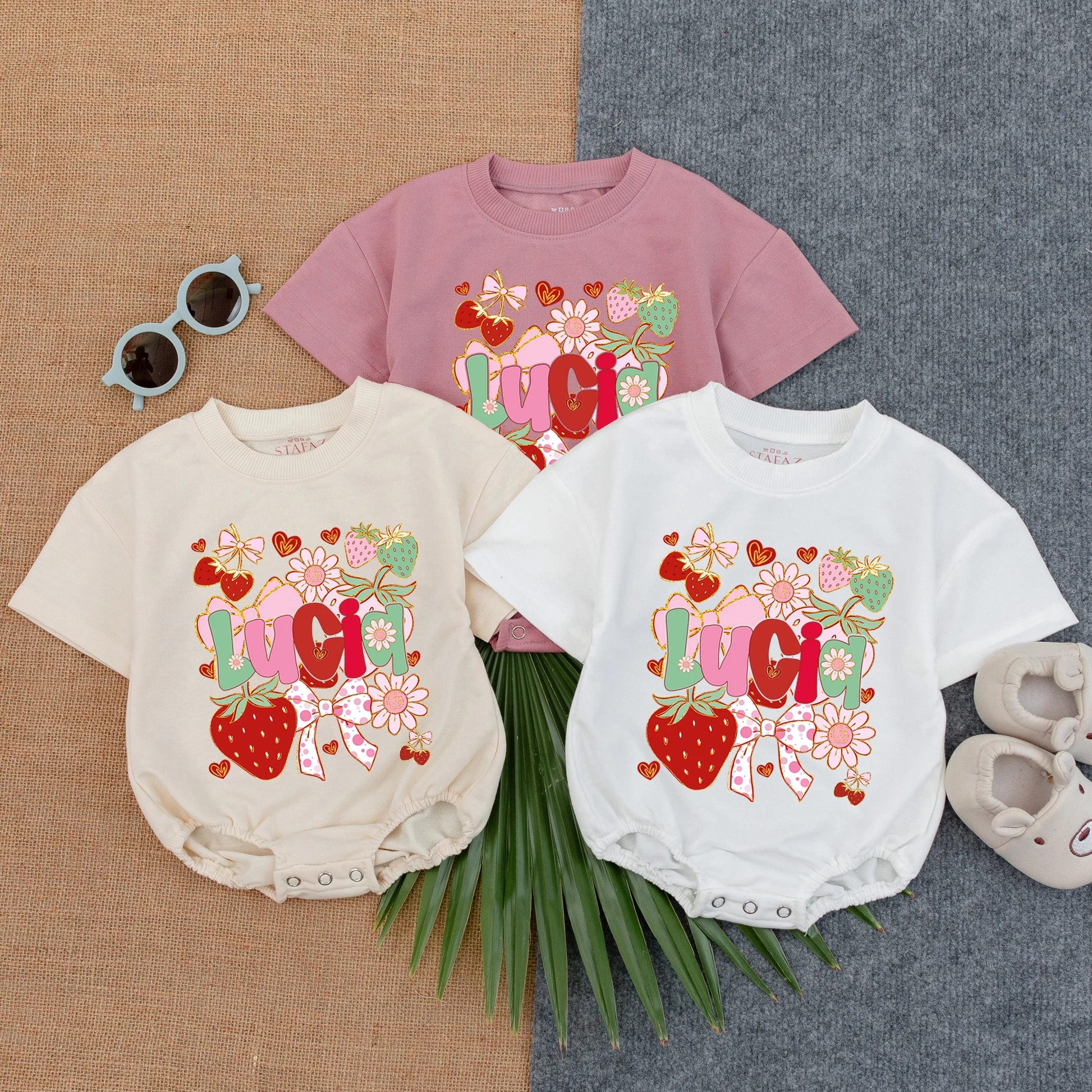 Personalized Strawberry Name Bubble Romper for Baby Girl: Sweet Berry 1st Birthday Outfit with Bow, Infant Shower Gift