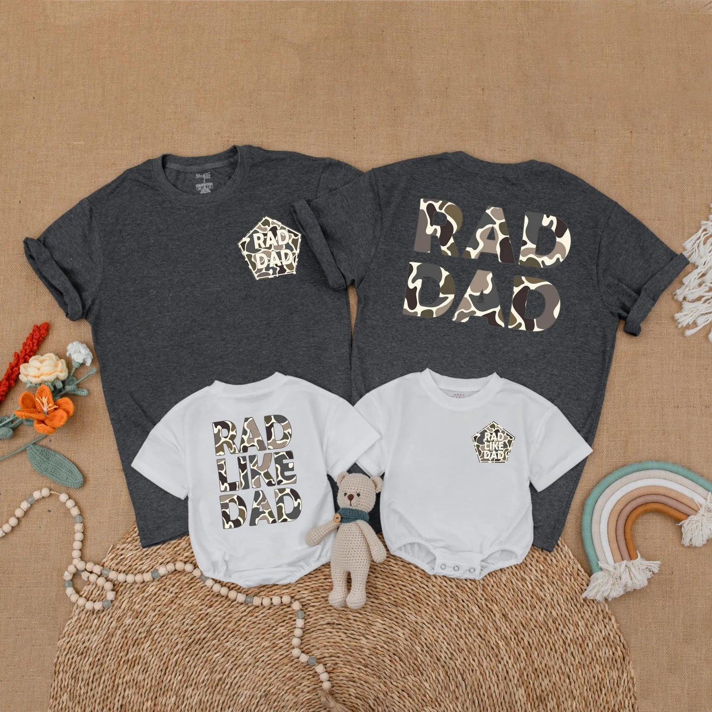 Camo Rad Dad and Rad Like Dad Matching Father Son Shirts Toddler Outfit Daddy and Me Set Father's Day Gift Comfortable Cotton Tees for Dad and Boy