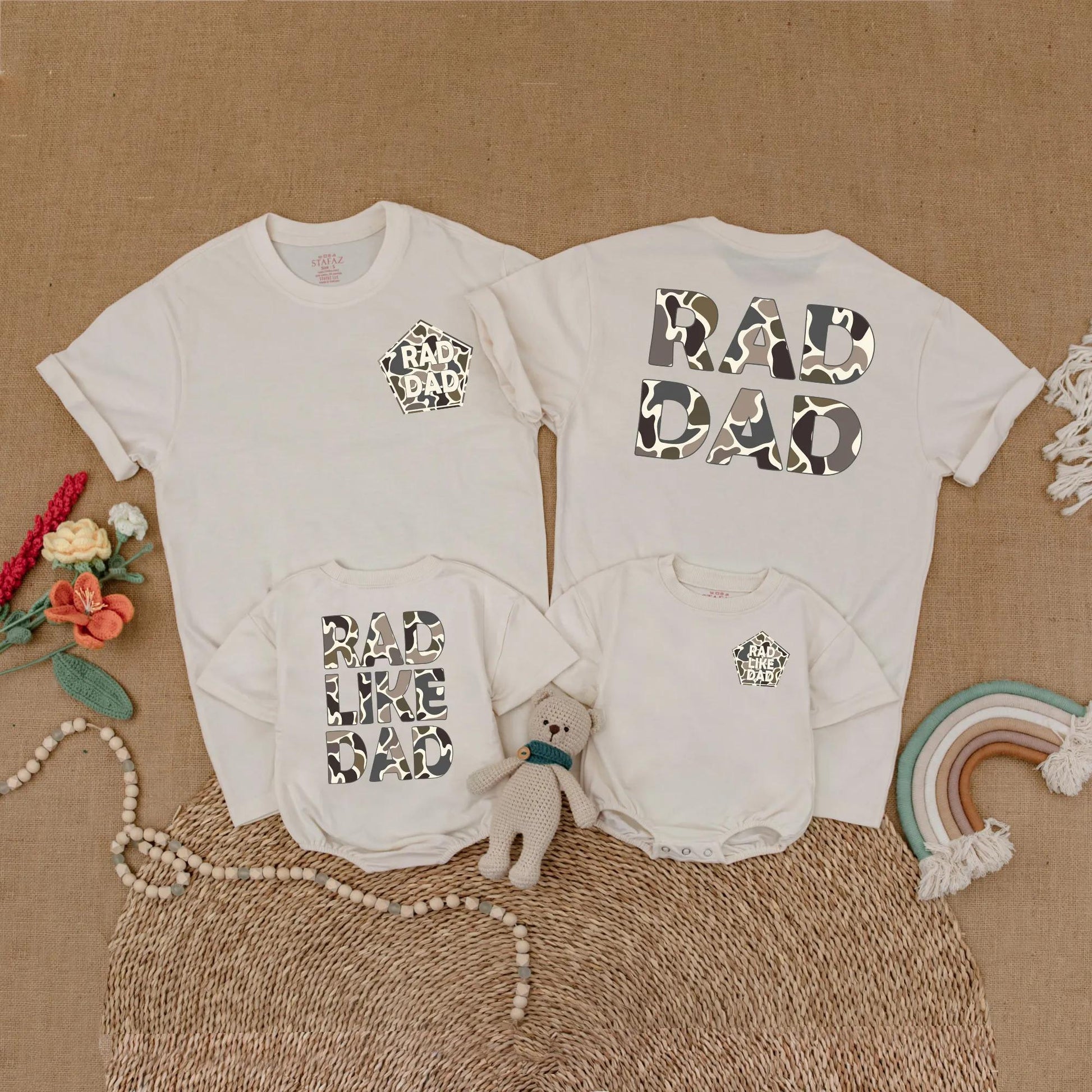 Camo Rad Dad and Rad Like Dad Matching Father Son Shirts Toddler Outfit Daddy and Me Set Father's Day Gift Comfortable Cotton Tees for Dad and Boy
