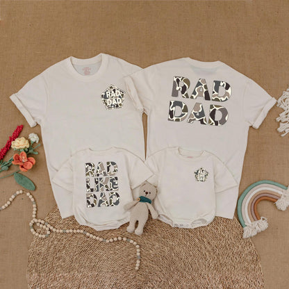 Camo Rad Dad and Rad Like Dad Matching Father Son Shirts Toddler Outfit Daddy and Me Set Father's Day Gift Comfortable Cotton Tees for Dad and Boy