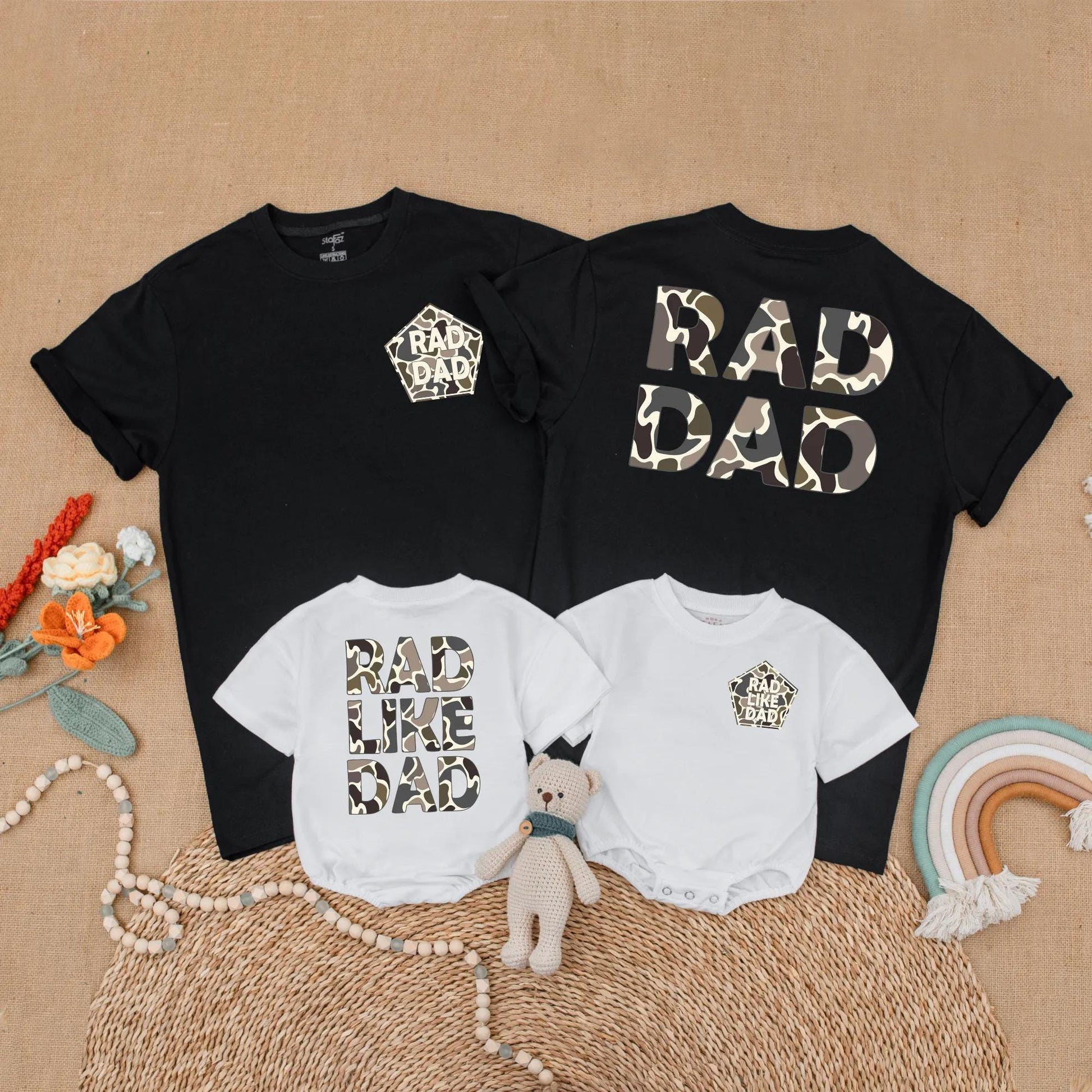 Camo Rad Dad and Rad Like Dad Matching Father Son Shirts Toddler Outfit Daddy and Me Set Father's Day Gift Comfortable Cotton Tees for Dad and Boy