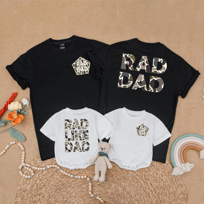 Camo Rad Dad and Rad Like Dad Matching Father Son Shirts Toddler Outfit Daddy and Me Set Father's Day Gift Comfortable Cotton Tees for Dad and Boy