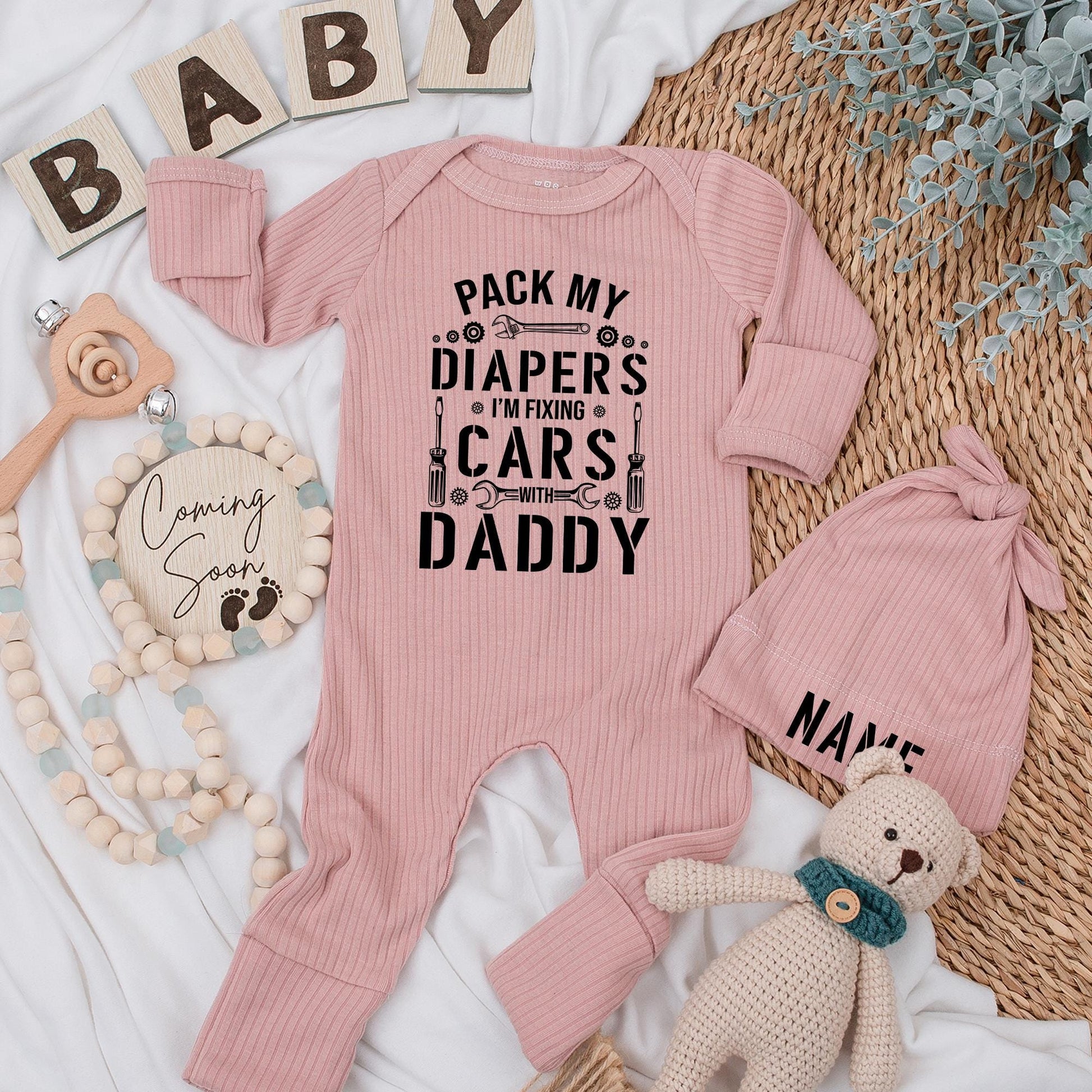 Daddy and Me Baby Bodysuit 'PACK MY DIAPERS I'M FIXING CARS WITH DADDY' Mechanic Newborn Outfit Garage Buddy Boy Shower Gift