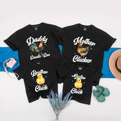 Matching Chicken Family Shirts: Daddy Rooster, Mother Hen, & Little Chick Baby Bodysuit - Farm Birthday Outfit