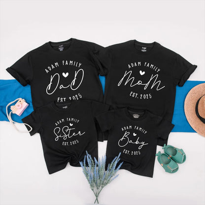 Matching Family Shirts: Custom Established 2025 Baby Announcement Outfit Set, New Baby Arrival Gift, Personalized Clothes for Mom, Dad & Baby