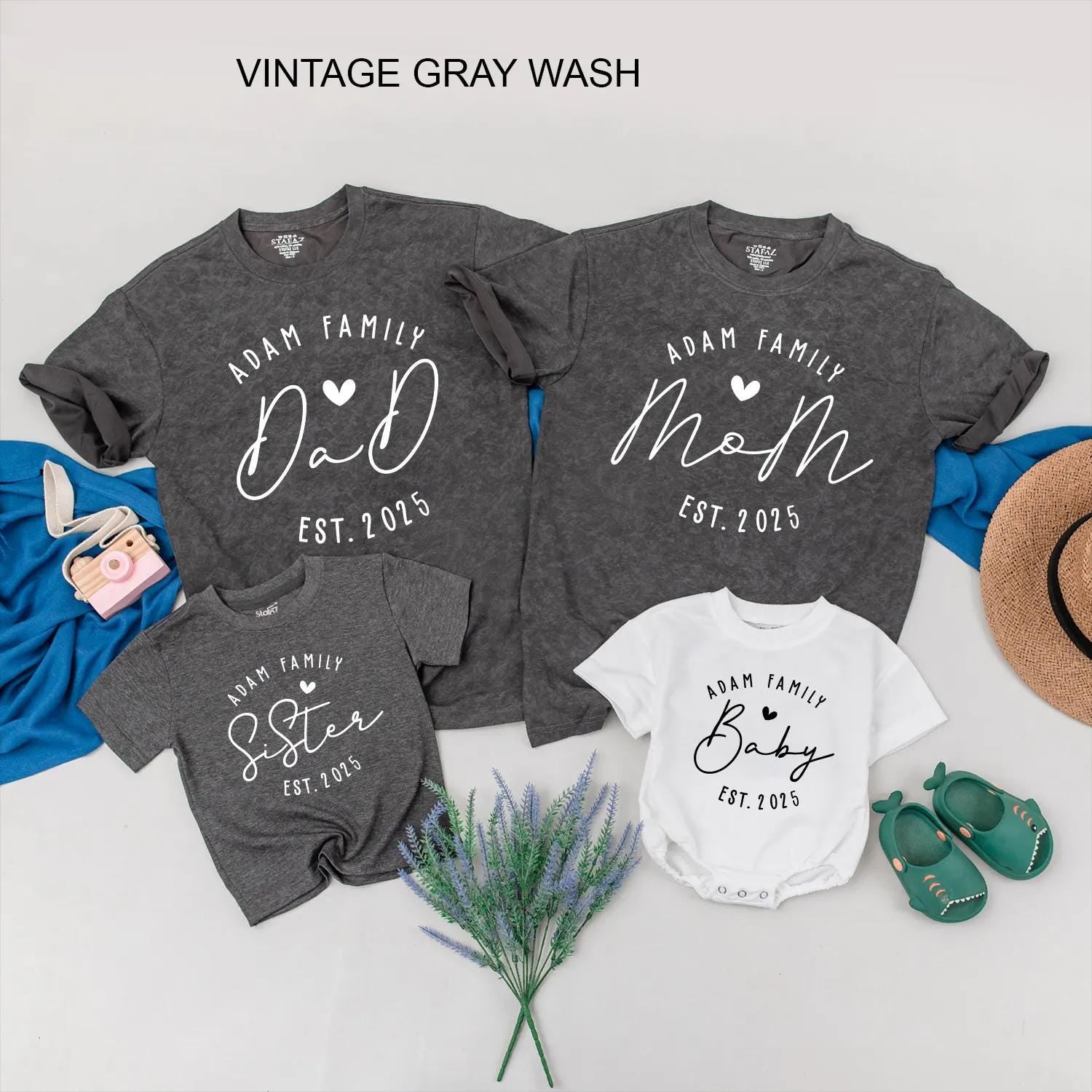 Matching Family Shirts: Custom Established 2025 Baby Announcement Outfit Set, New Baby Arrival Gift, Personalized Clothes for Mom, Dad & Baby