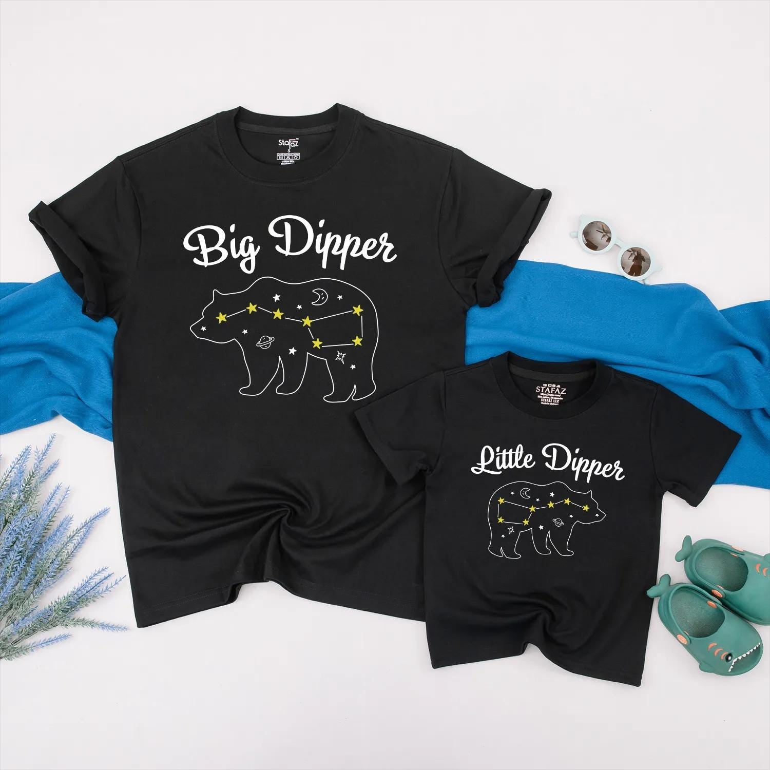 Big Dipper Little Dipper Matching Bear Family Shirts Custom Celestial Outfit for New Mom Dad Baby