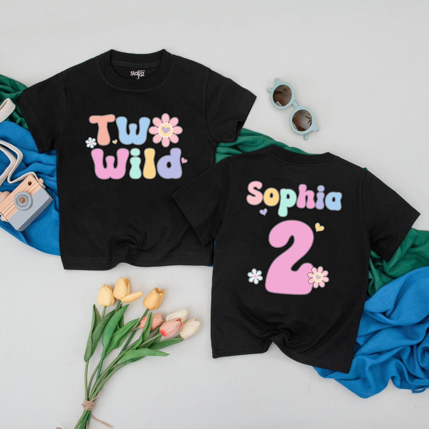 Personalized Two Wild Floral Birthday T-Shirt for Girls Cute Toddler Tee Second Birthday Gift Ideas