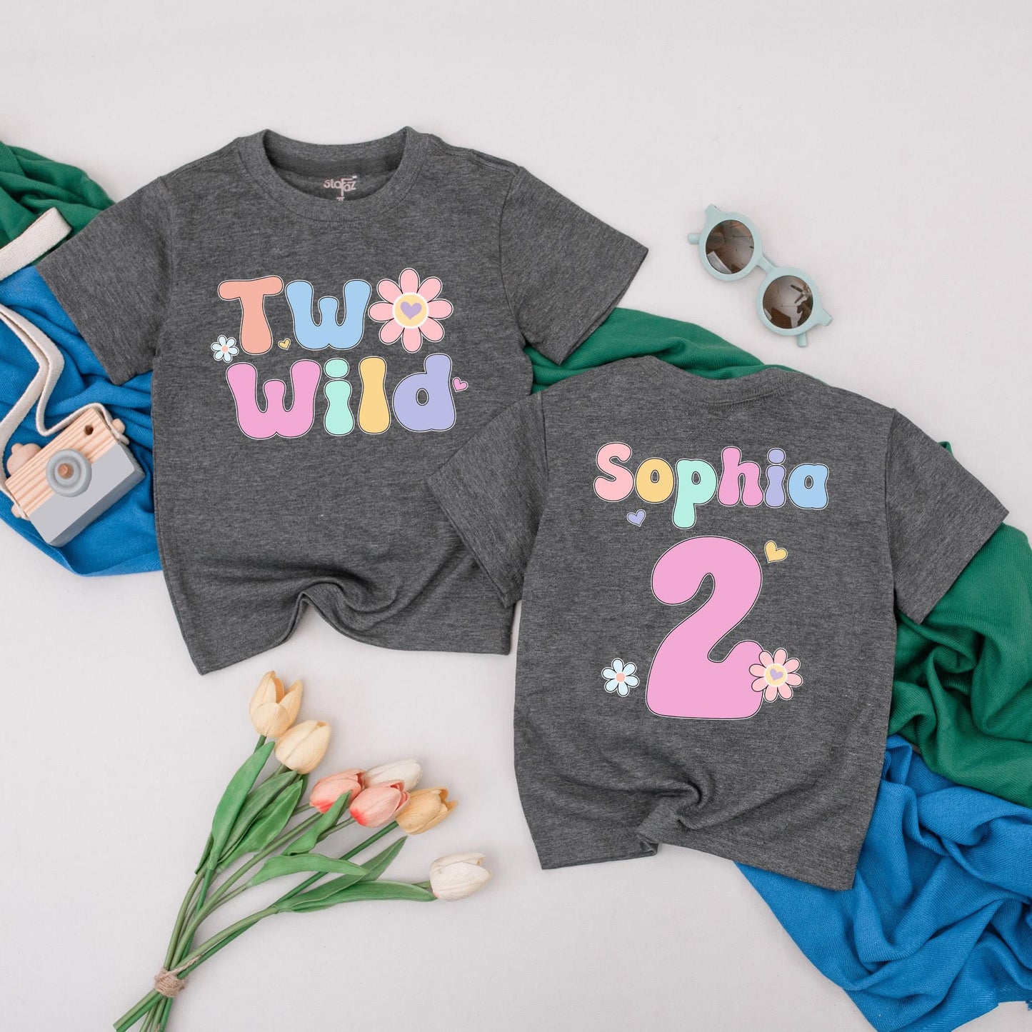 Personalized Two Wild Floral Birthday T-Shirt for Girls Cute Toddler Tee Second Birthday Gift Ideas