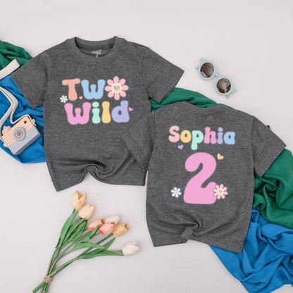 Personalized Two Wild Floral Birthday T-Shirt for Girls Cute Toddler Tee Second Birthday Gift Ideas