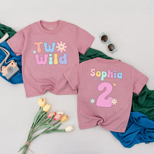 Personalized Two Wild Floral Birthday T-Shirt for Girls Cute Toddler Tee Second Birthday Gift Ideas