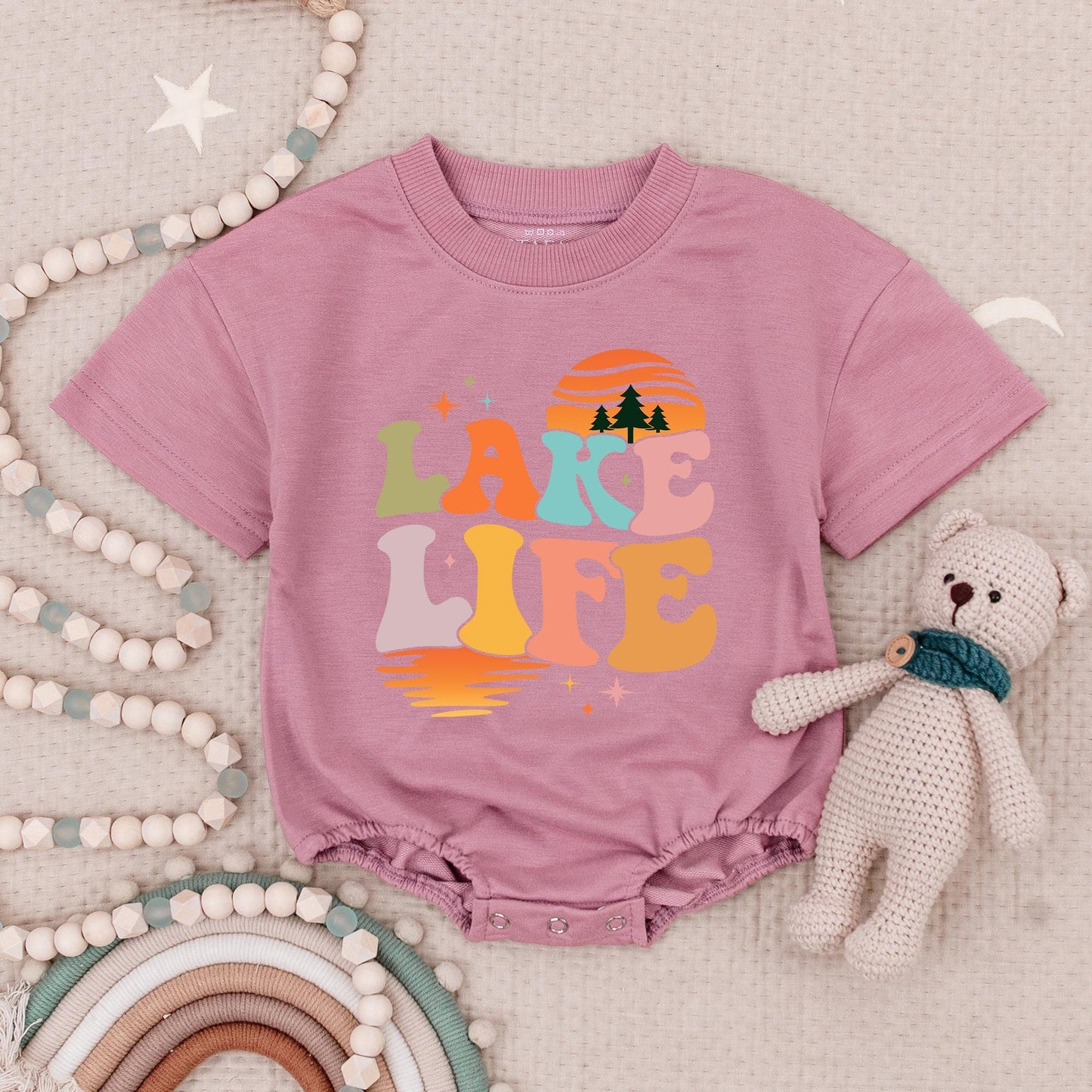 Retro Lake Life Baby Romper Bodysuit Vintage Sunset Trees Waves Cute Lake Babe Camping Adventure Newborn Boy Girl Gift
