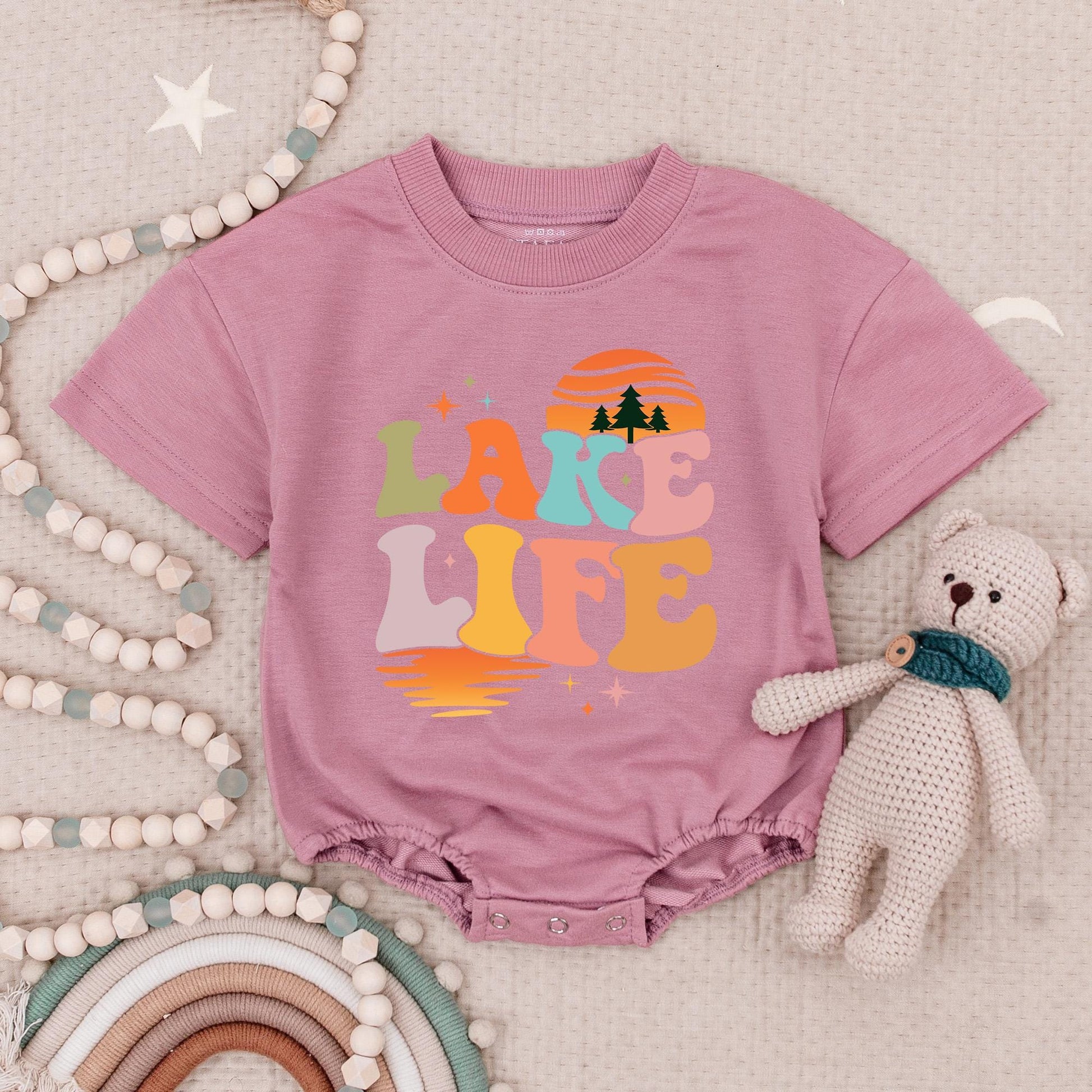 Retro Lake Life Baby Romper Bodysuit Vintage Sunset Trees Waves Cute Lake Babe Camping Adventure Newborn Boy Girl Gift