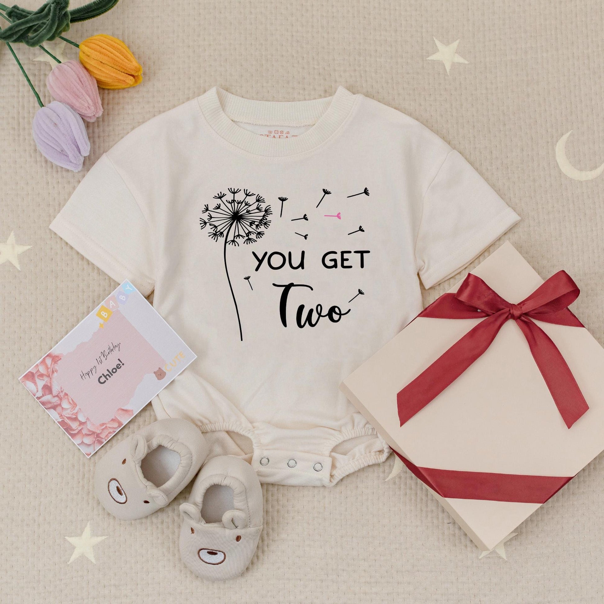 Miracle Twins Dandelion Romper Set, Sometimes You Wish For A Miracle Baby Outfit, Twin Baby Gift Set, Coming Home Outfit for Bestie Twins (138 chars)