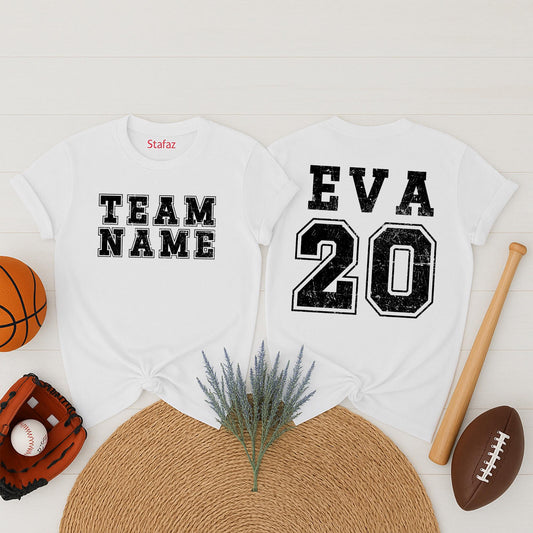 Custom Sports Team Name and Number T-Shirt Personalized Front and Back Athletic Apparel for Fans Game Day