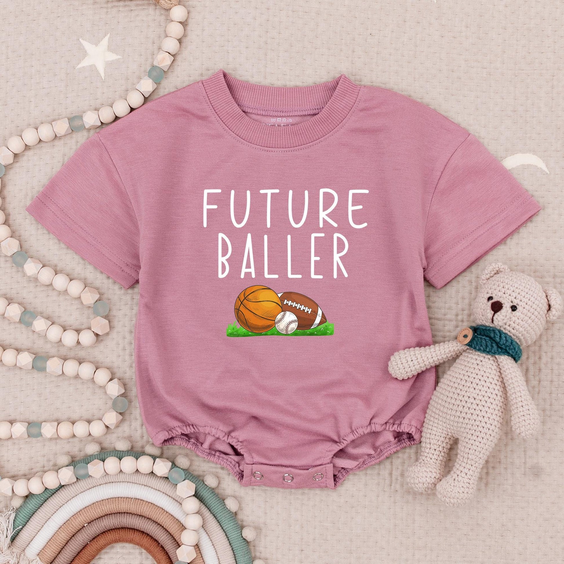 Future Baller Baby Romper: Sports Baby Shower Gift for Boy. Football, Baseball, Basketball Design. Soft Cotton, Comfortable Outfit.