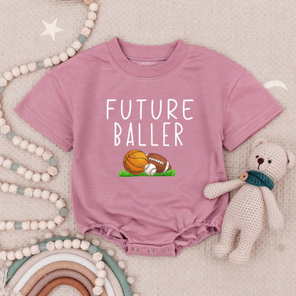 Future Baller Baby Romper: Sports Baby Shower Gift for Boy. Football, Baseball, Basketball Design. Soft Cotton, Comfortable Outfit.