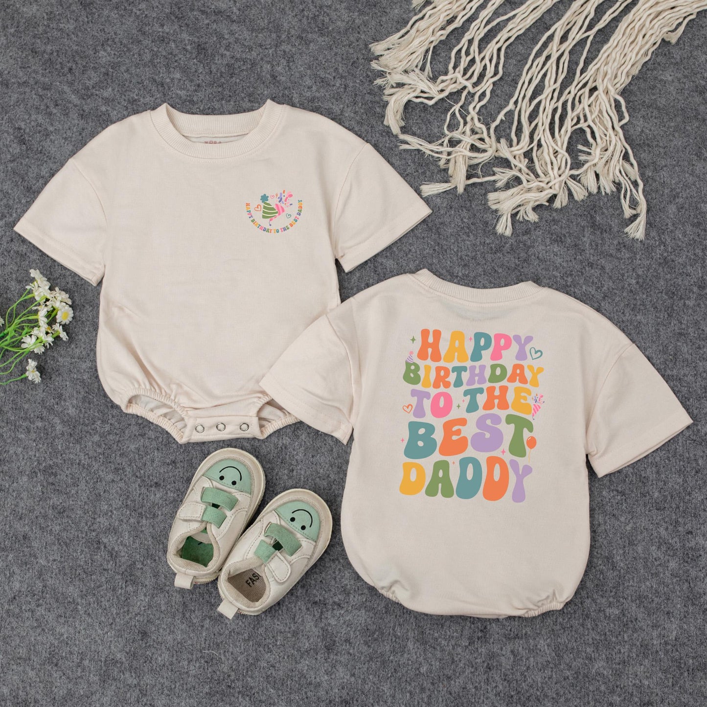 Happy Birthday Daddy Bubble Romper Retro Toddler Girl Outfit Cute Infant Tee Daddy's Girl Celebration Gift