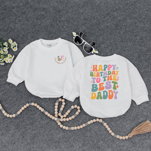 Happy Birthday Daddy Bubble Romper Retro Toddler Girl Outfit Cute Infant Tee Daddy's Girl Celebration Gift