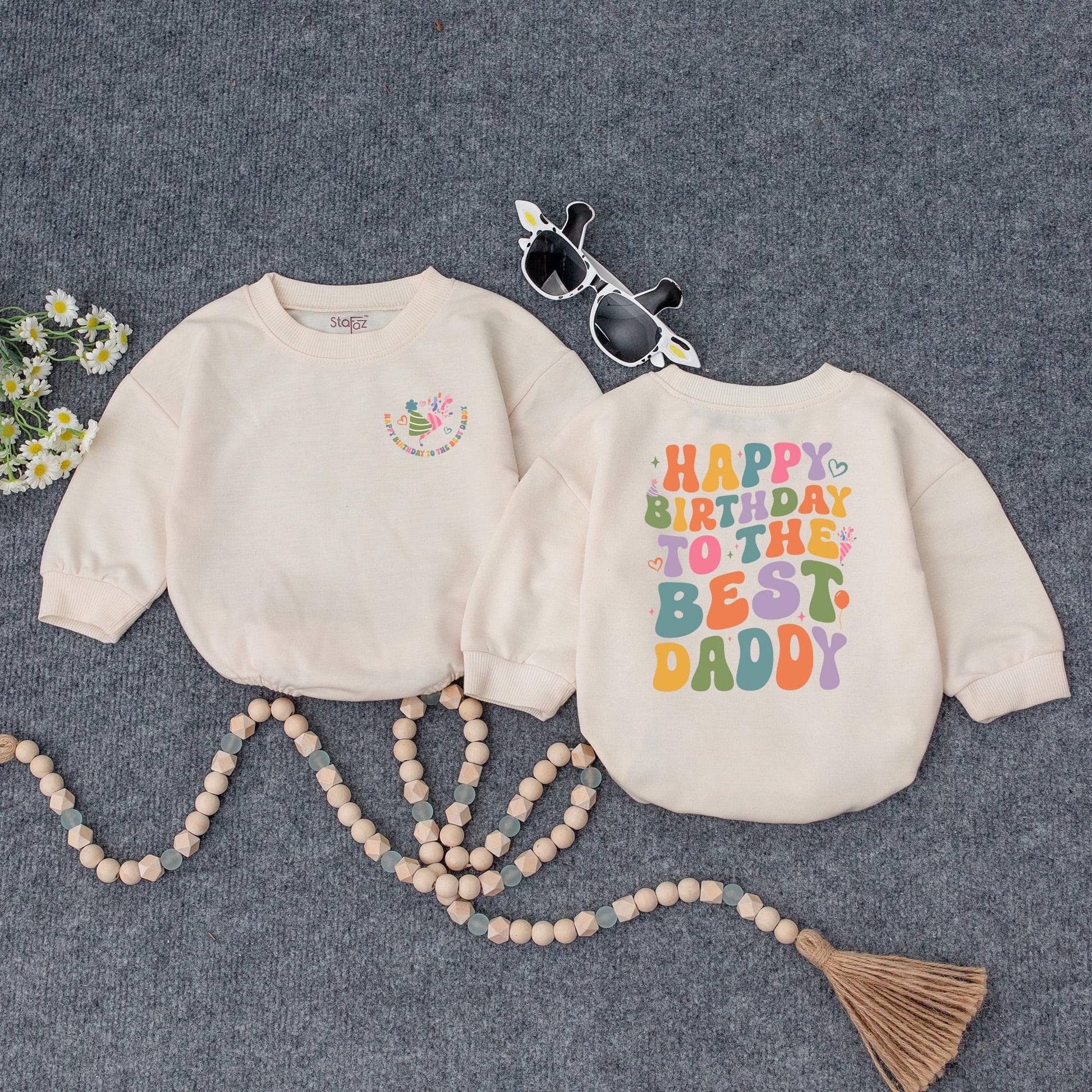 Happy Birthday Daddy Bubble Romper Retro Toddler Girl Outfit Cute Infant Tee Daddy's Girl Celebration Gift