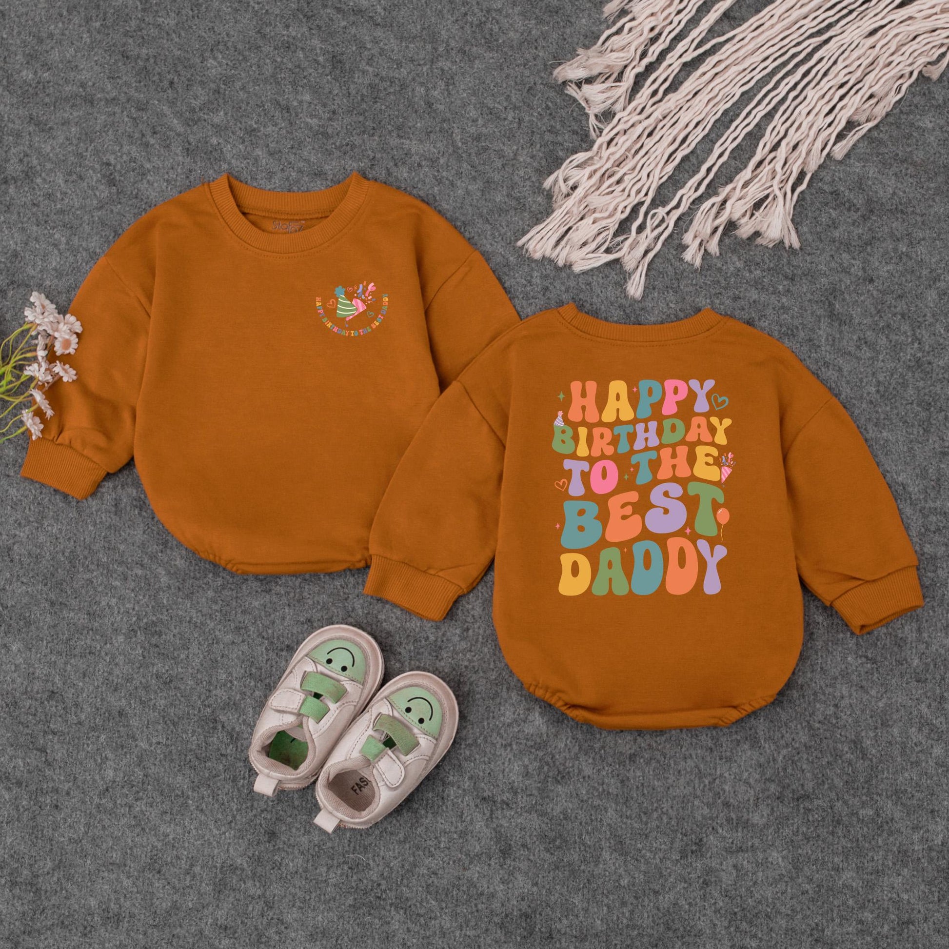 Happy Birthday Daddy Bubble Romper Retro Toddler Girl Outfit Cute Infant Tee Daddy's Girl Celebration Gift