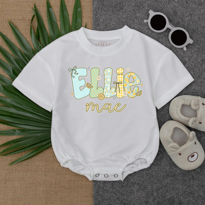 Personalized Lemon T-shirt Bubble Romper for Baby Girl - Custom Name Bodysuit, Floral Outfit Summer Baby Gift, Cute Toddler Clothes
