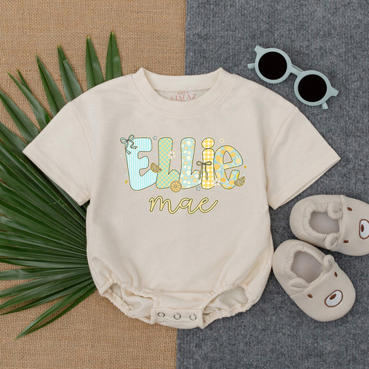 Personalized Lemon T-shirt Bubble Romper for Baby Girl - Custom Name Bodysuit, Floral Outfit Summer Baby Gift, Cute Toddler Clothes