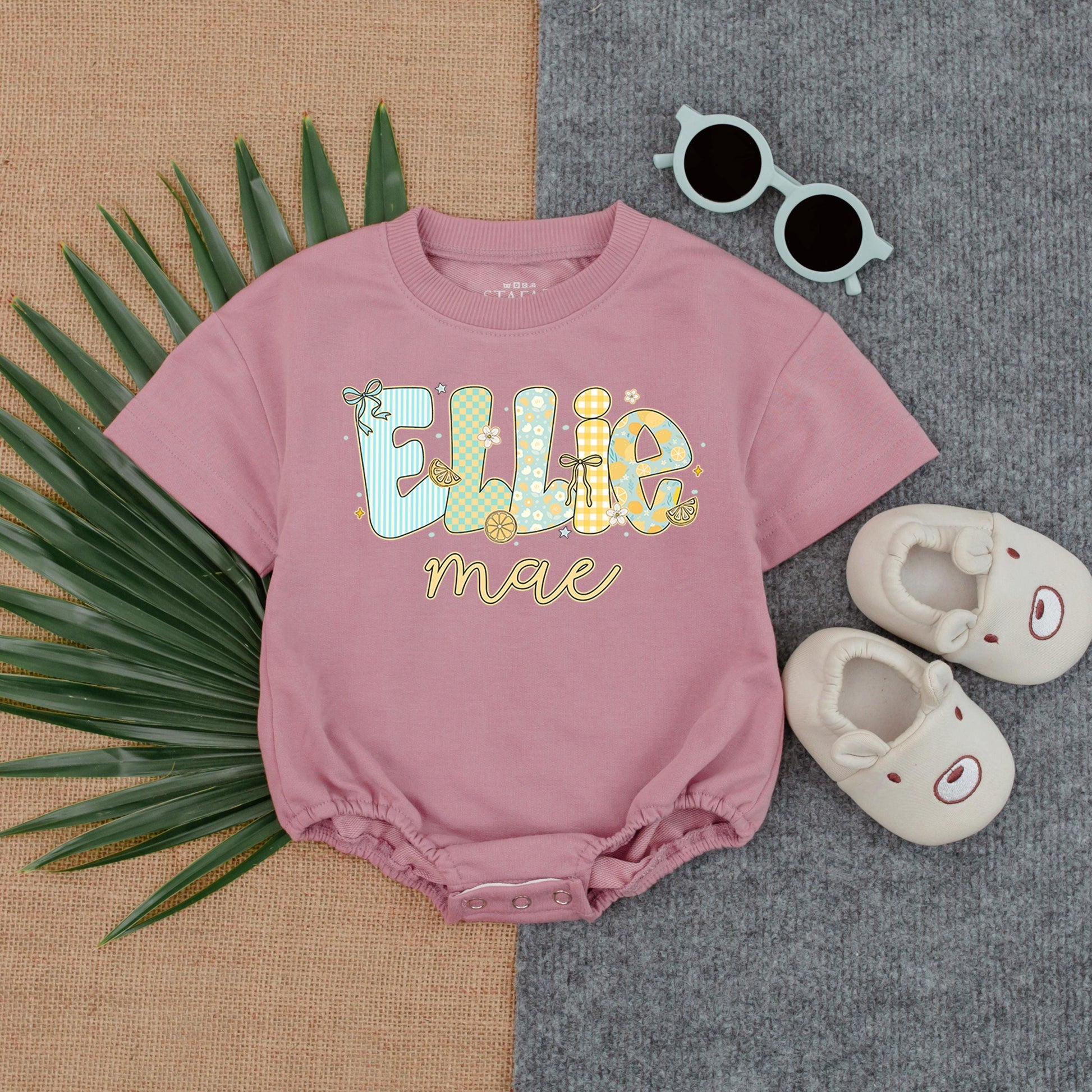 Personalized Lemon T-shirt Bubble Romper for Baby Girl - Custom Name Bodysuit, Floral Outfit Summer Baby Gift, Cute Toddler Clothes