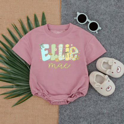 Personalized Lemon T-shirt Bubble Romper for Baby Girl - Custom Name Bodysuit, Floral Outfit Summer Baby Gift, Cute Toddler Clothes