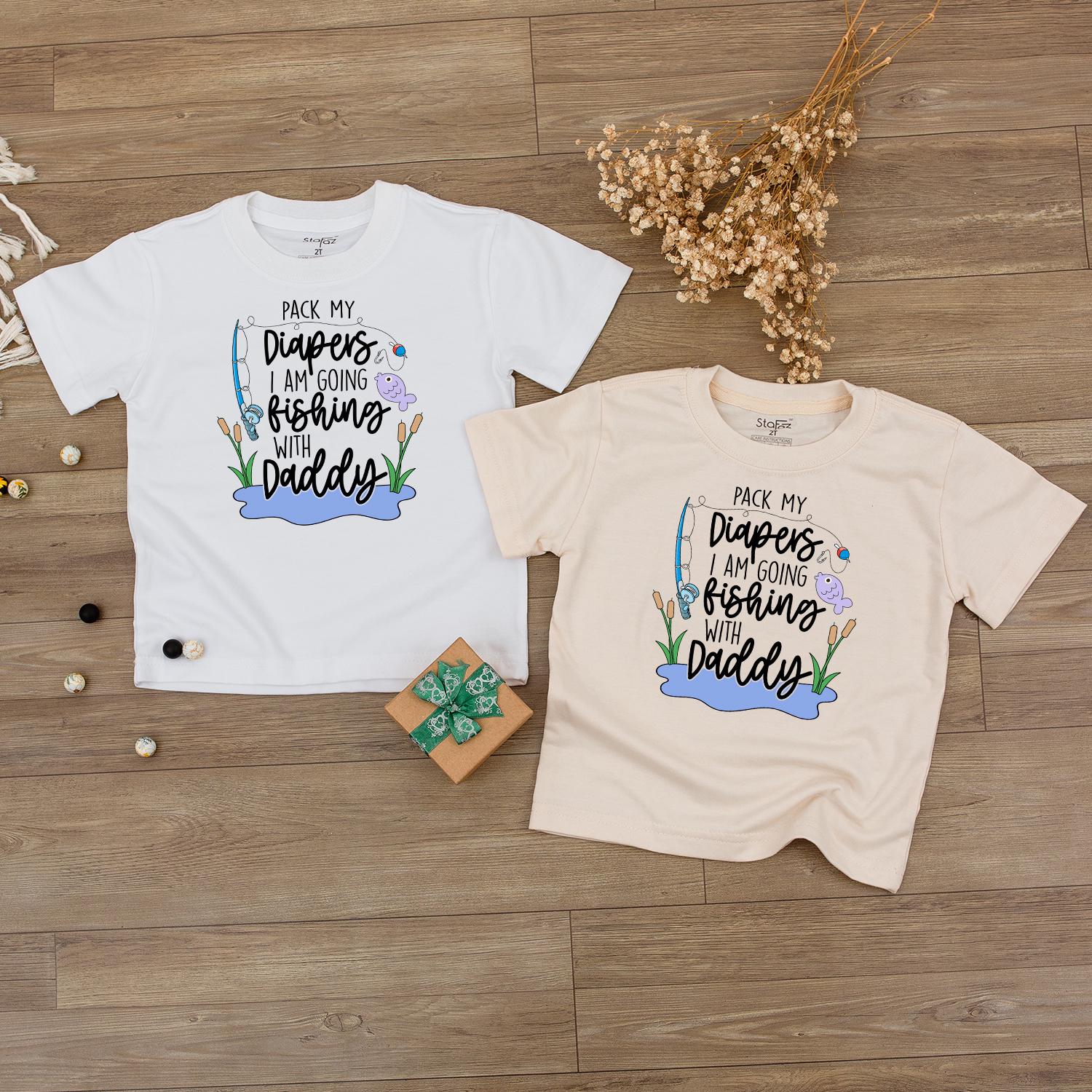 Pack My Diapers I Am Going Fishing With Daddy Romper Cute Baby Clothes Fishing Pole Fish Cattails Water Design Fun Cartoon Style Newborn Gift