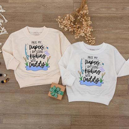 Pack My Diapers I Am Going Fishing With Daddy Romper Cute Baby Clothes Fishing Pole Fish Cattails Water Design Fun Cartoon Style Newborn Gift