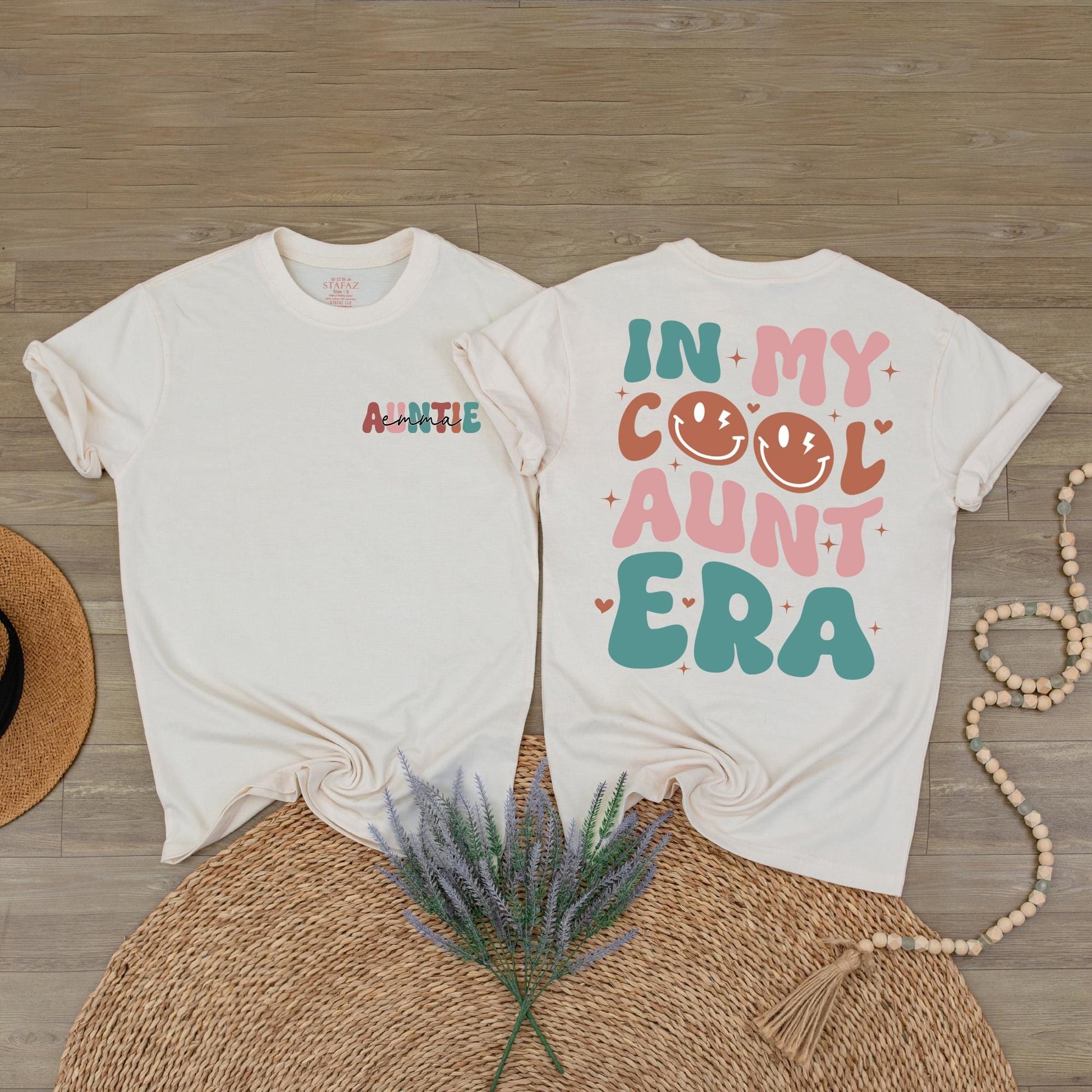 Cool Aunt Era Retro T-Shirt Custom Name Niece Gift Funny Auntie Shirt Gift for Aunt