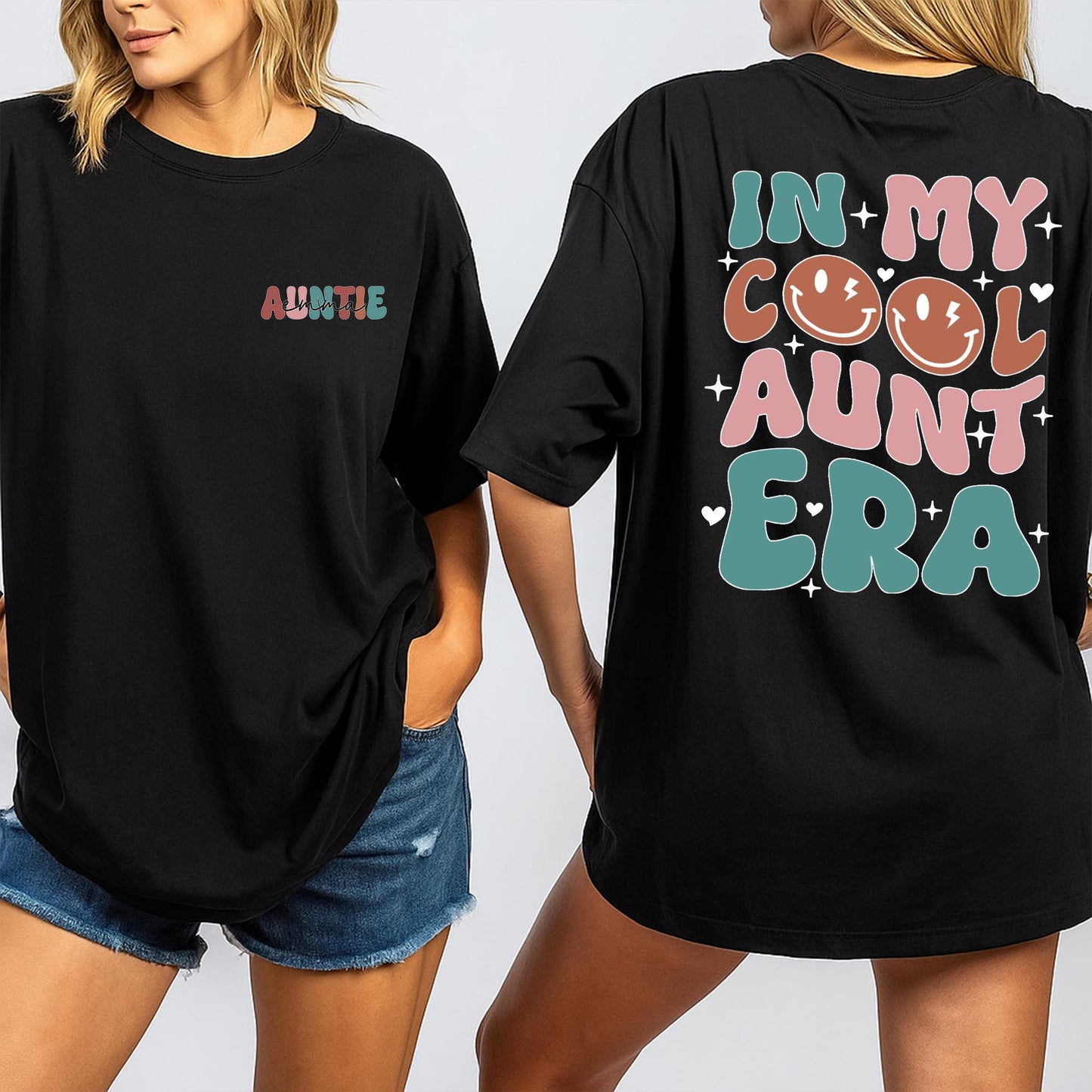 Cool Aunt Era Retro T-Shirt Custom Name Niece Gift Funny Auntie Shirt Gift for Aunt